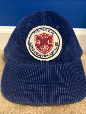 Vintage Polo Ralph Lauren Hat Cap Corduroy Blue Cross Country Ski Club 1967